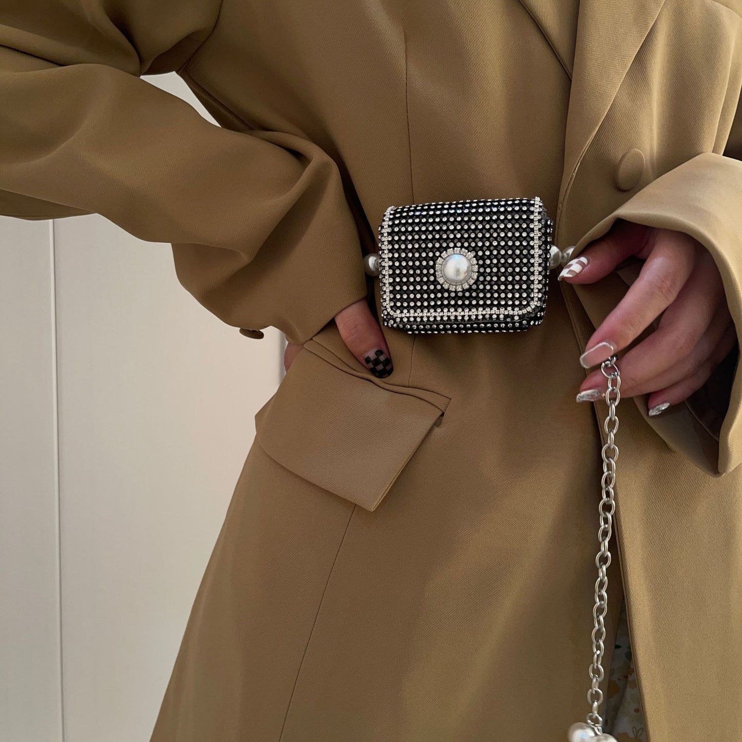 Fashion Belt Rhinestone Mini Crossbody Bag Vintage Waist Bag for Women