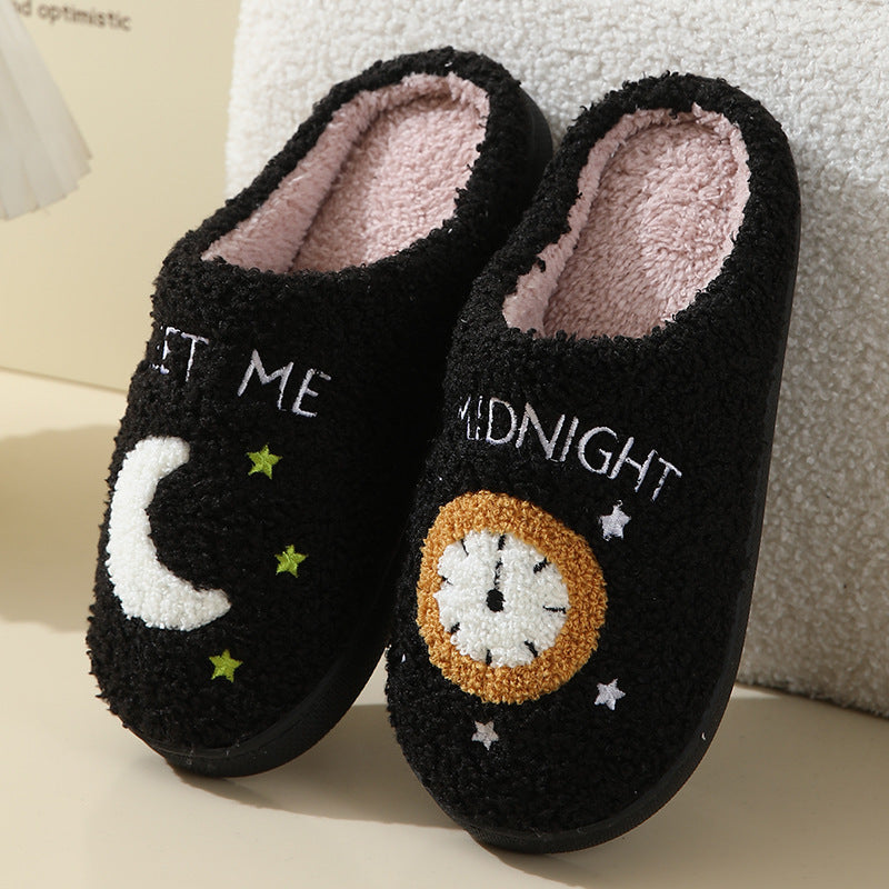 Fashion Moon and Clock Print Home Winter Slippers for Women