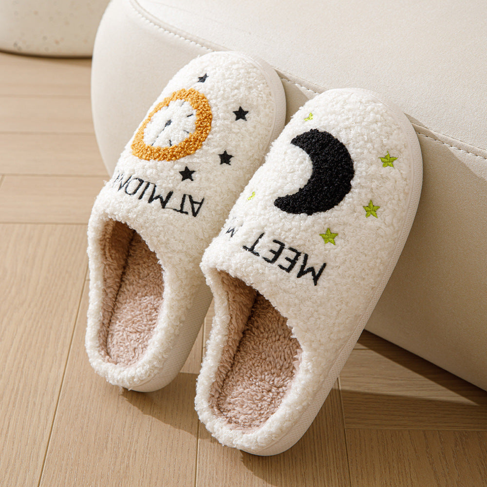 Fashion Moon and Clock Print Home Winter Slippers for Women