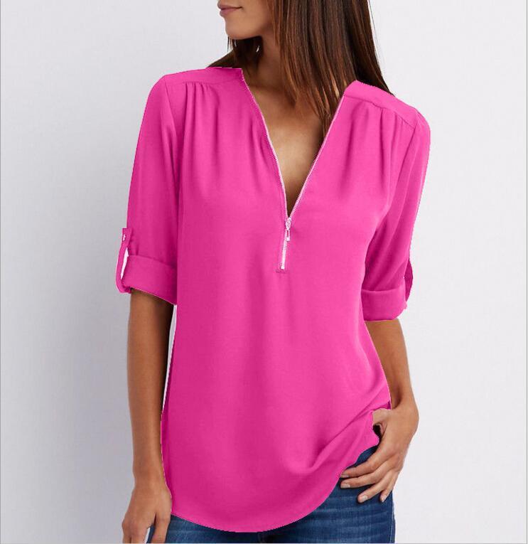 Zip V-neck Shirts Women - Willy05Boutique