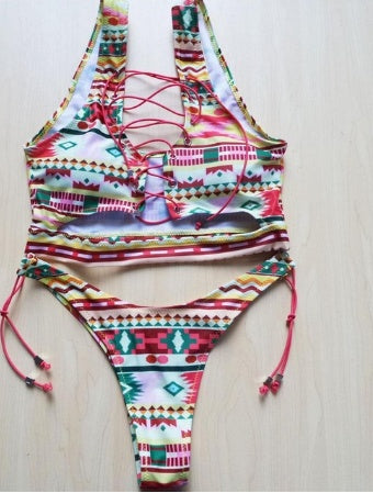 Lace Up pineapple Bikini for big boob