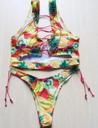 Lace Up pineapple Bikini for big boob