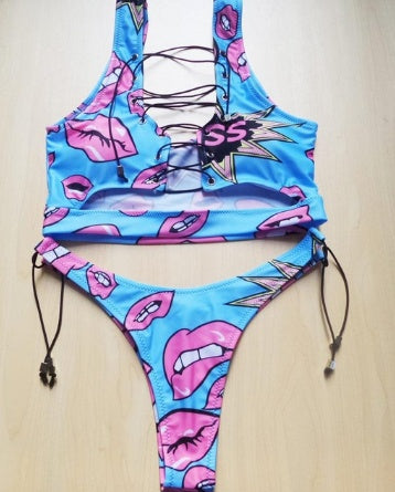 Lace Up pineapple Bikini for big boob