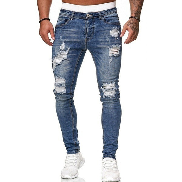 Vintage Wash Solid Ripped Skinny Jeans for Men - Willy05Boutique