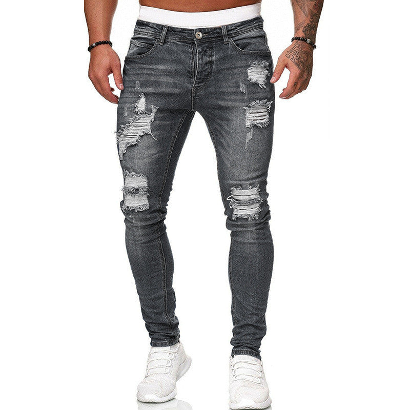 Vintage Wash Solid Ripped Skinny Jeans for Men - Willy05Boutique