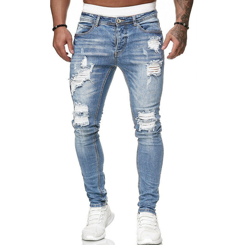 Vintage Wash Solid Ripped Skinny Jeans for Men - Willy05Boutique