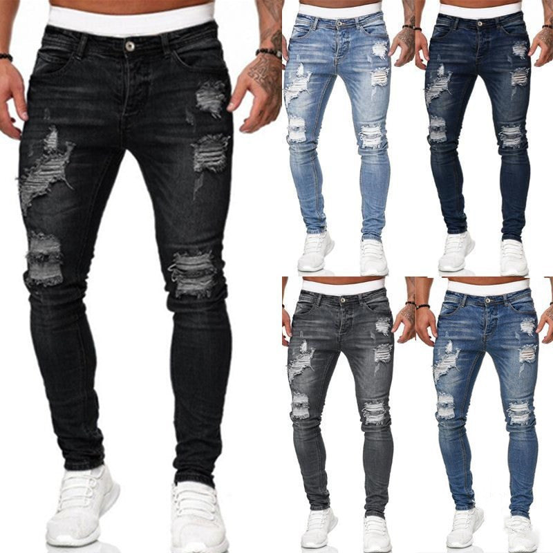 Vintage Wash Solid Ripped Skinny Jeans for Men - Willy05Boutique
