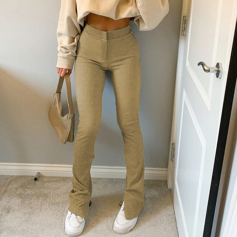 High waist skinny split casual pants for women - Willy05Boutique