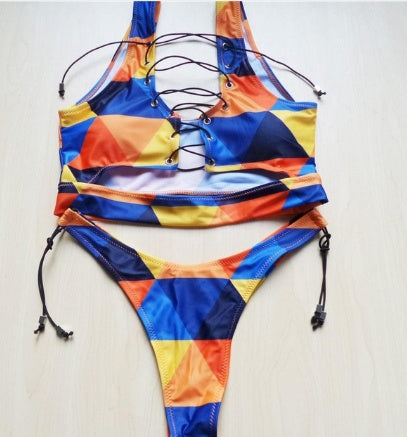 Lace Up pineapple Bikini for big boob