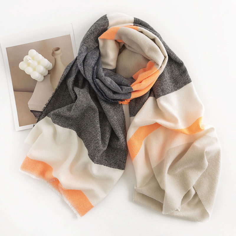 Women's Simple Casual Style Tassel Warm Scarf