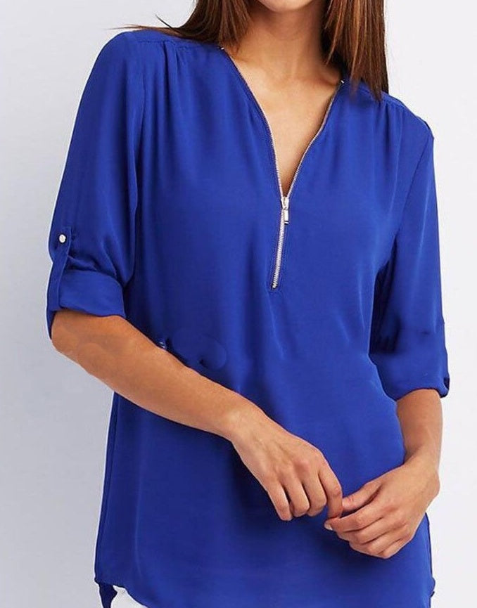Zip V-neck Shirts Women - Willy05Boutique