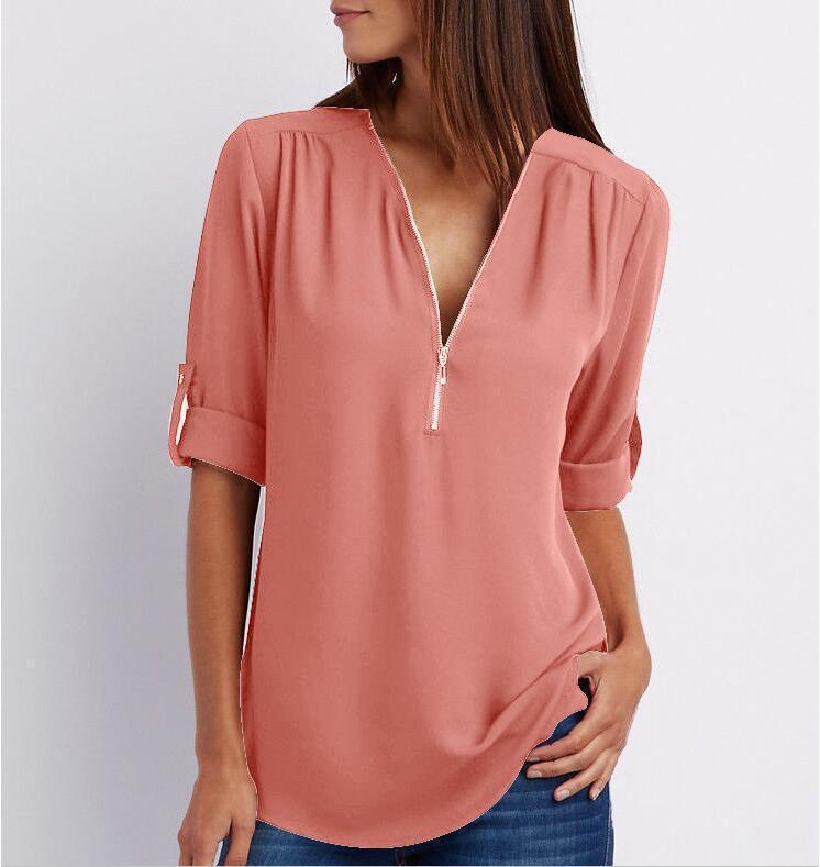 Zip V-neck Shirts Women - Willy05Boutique