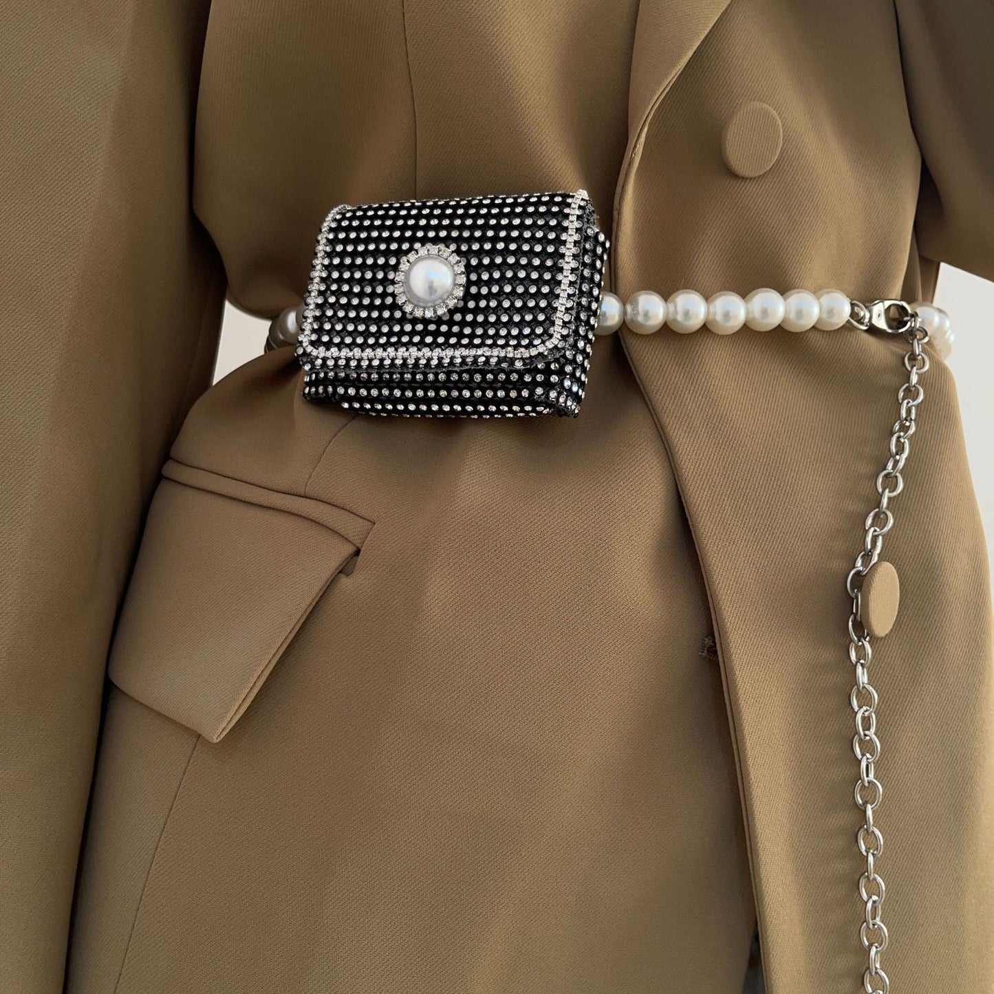 Fashion Belt Rhinestone Mini Crossbody Bag Vintage Waist Bag for Women