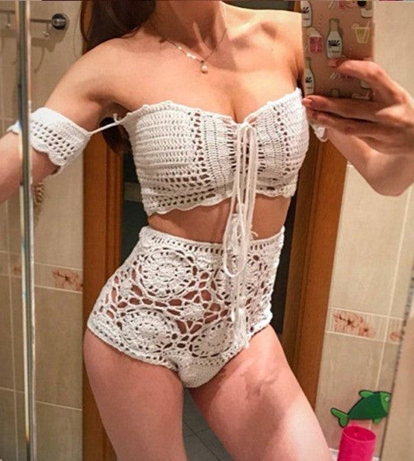 Off Shoulder knitted Bikini Set