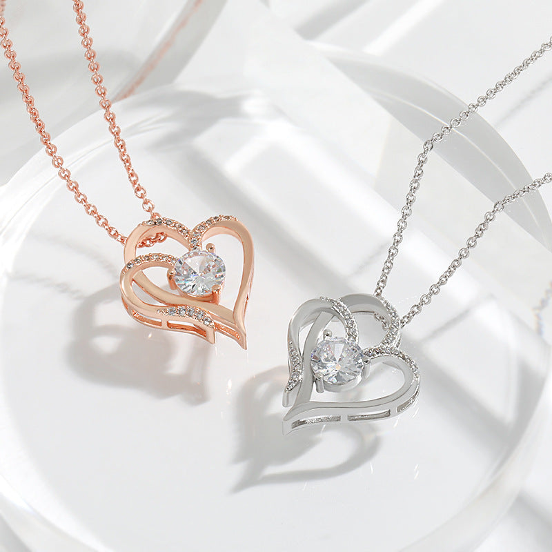 Zircon Double Love Necklace with Rhinestones for Women Valentine's Day - Willy05Boutique