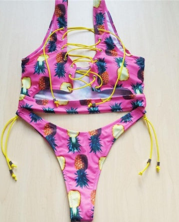 Lace Up pineapple Bikini for big boob