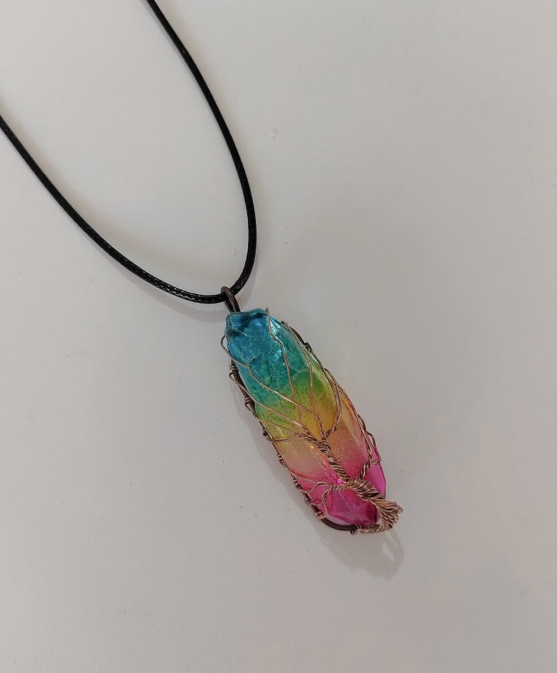Crystal Stone Pillar Tree of Life Pendant Necklace - Willy05Boutique
