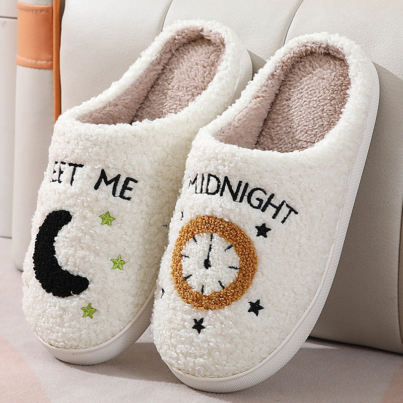 Fashion Moon and Clock Print Home Winter Slippers for Women