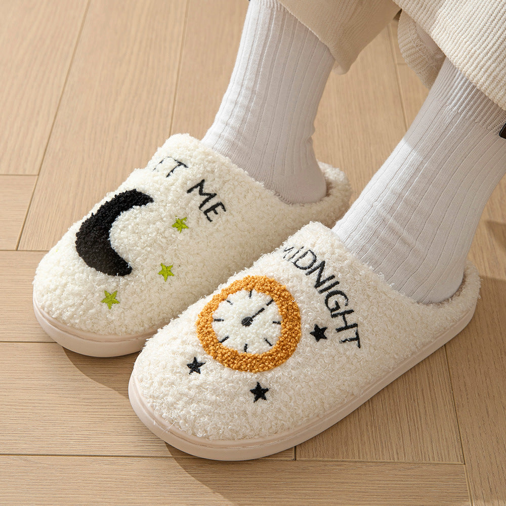 Fashion Moon and Clock Print Home Winter Slippers for Women