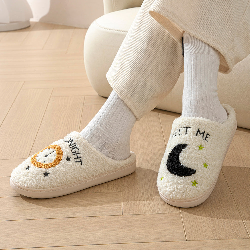 Fashion Moon and Clock Print Home Winter Slippers for Women