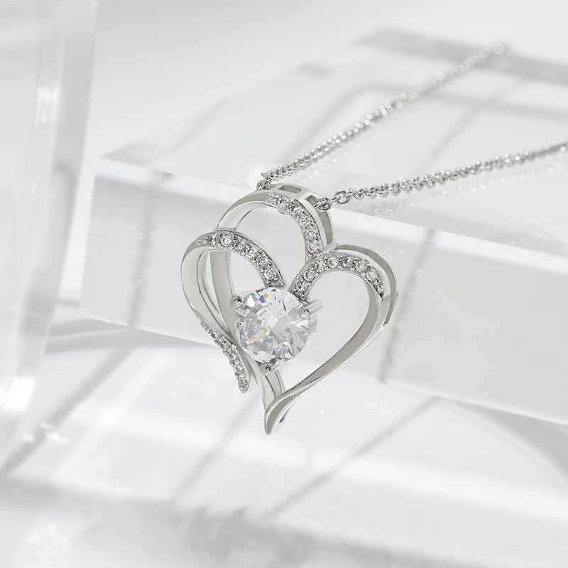 Zircon Double Love Necklace with Rhinestones for Women Valentine's Day - Willy05Boutique