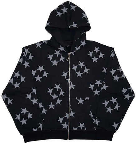 Stars Printed Zipper Hooded Cardigan for men and women - Willy05Boutique