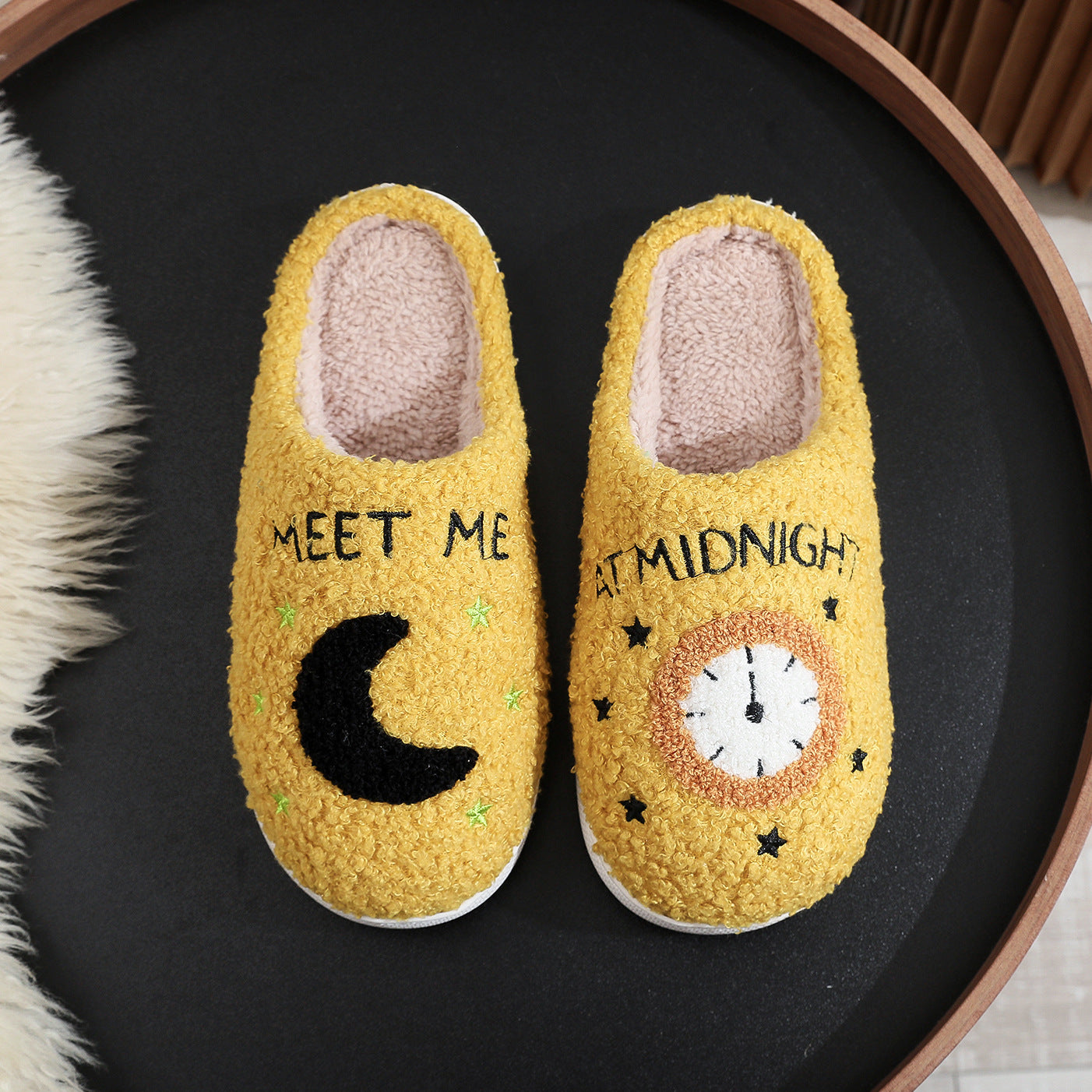 Fashion Moon and Clock Print Home Winter Slippers for Women