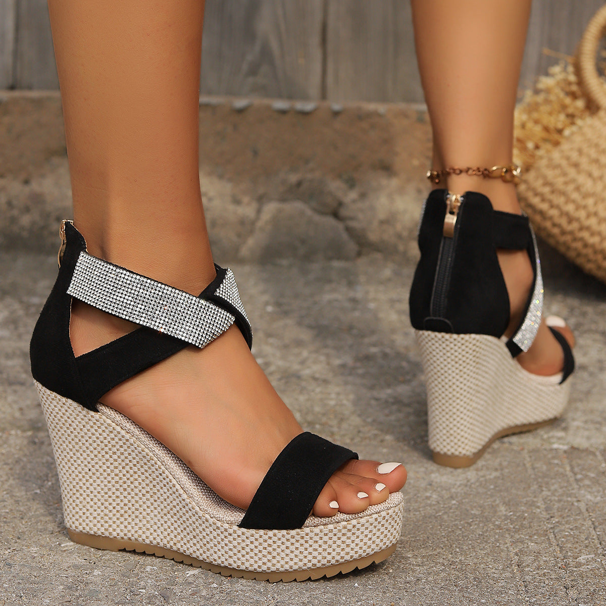 High Wedges Rhinestone Design Fashion Summer Platform Shoes for Women