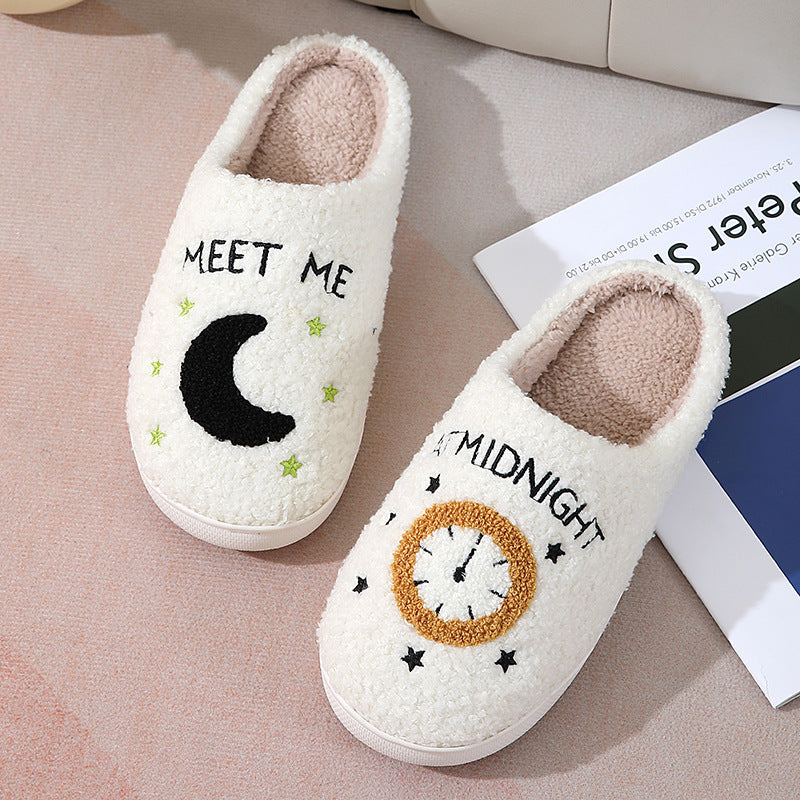 Fashion Moon and Clock Print Home Winter Slippers for Women