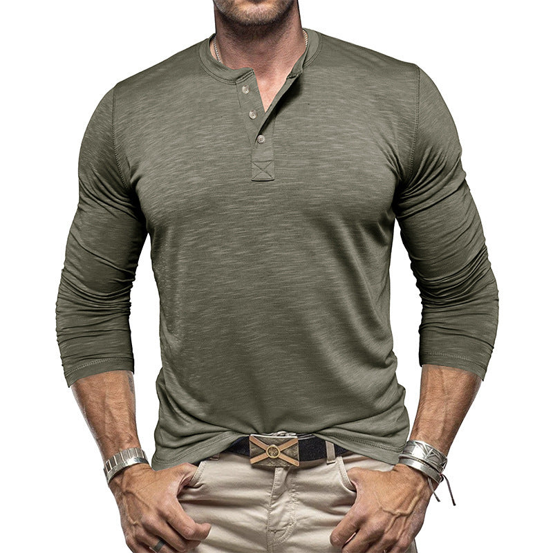 Men's Long-sleeved Henry Collar T-shirt - Willy05Boutique