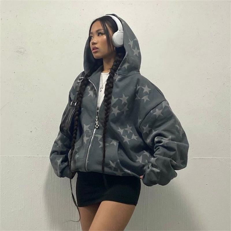 Stars Printed Zipper Hooded Cardigan for men and women - Willy05Boutique