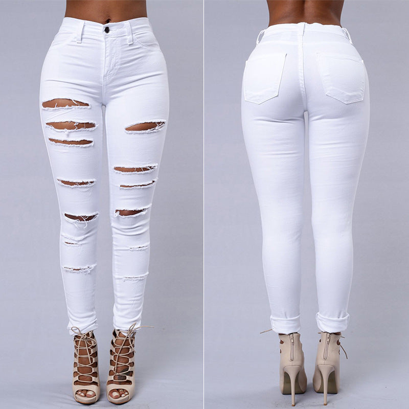 Ripped High Waist Skinny Jeans for women - Willy05Boutique