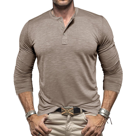 Men's Long-sleeved Henry Collar T-shirt - Willy05Boutique