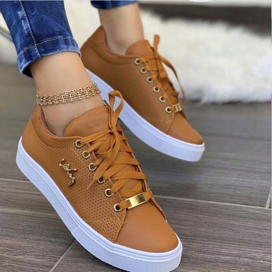 Breathable Lace-up Flat Sneakers for Women