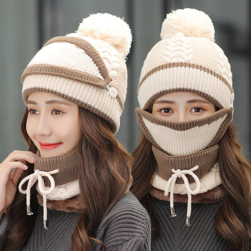 3pcs Knitted Beanie Winter Hat with Scarf for Women