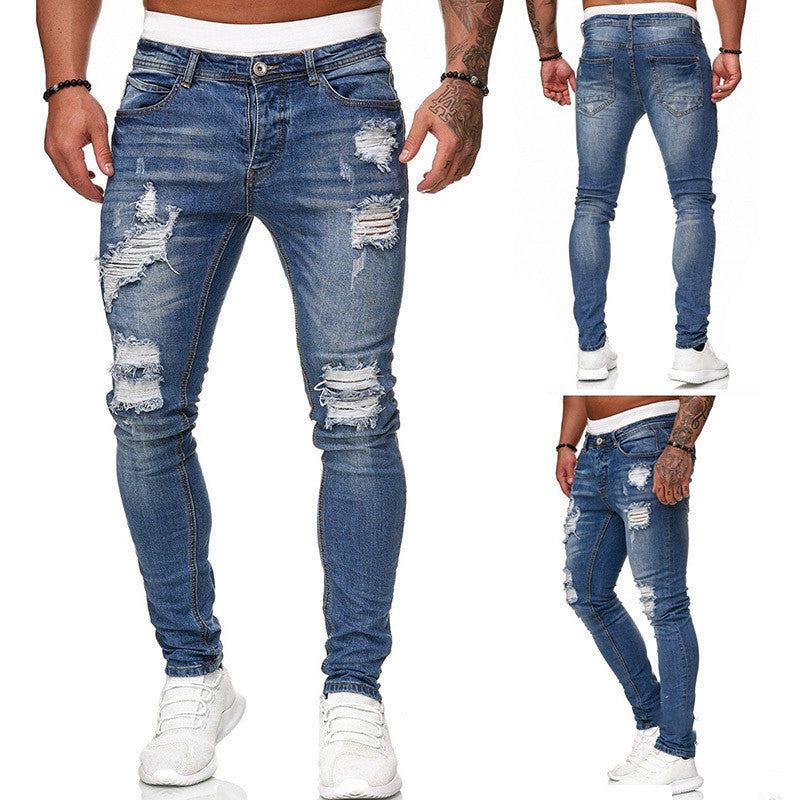 Vintage Wash Solid Ripped Skinny Jeans for Men - Willy05Boutique
