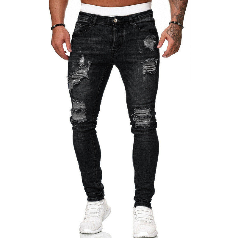 Vintage Wash Solid Ripped Skinny Jeans for Men - Willy05Boutique