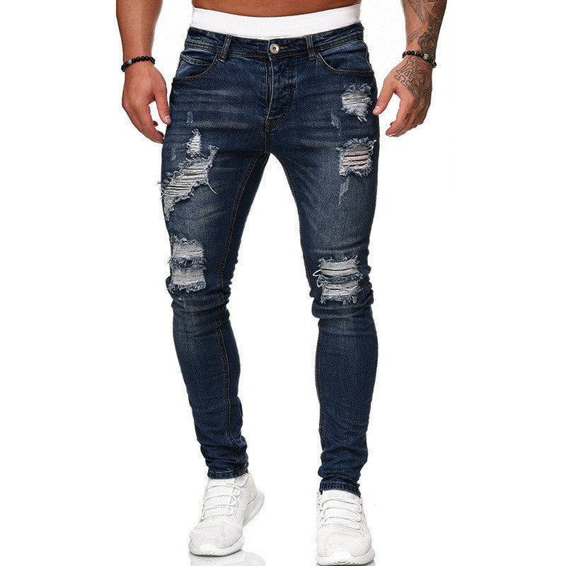Vintage Wash Solid Ripped Skinny Jeans for Men - Willy05Boutique
