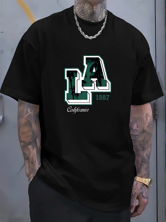 LA Printed Casual Short Sleeved T-shirt for Men