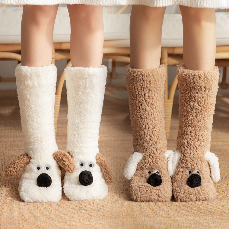 Cute Cartoon Dog Winter Floor Socks for Women
