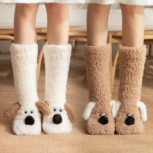Cute Cartoon Dog Winter Floor Socks for Women
