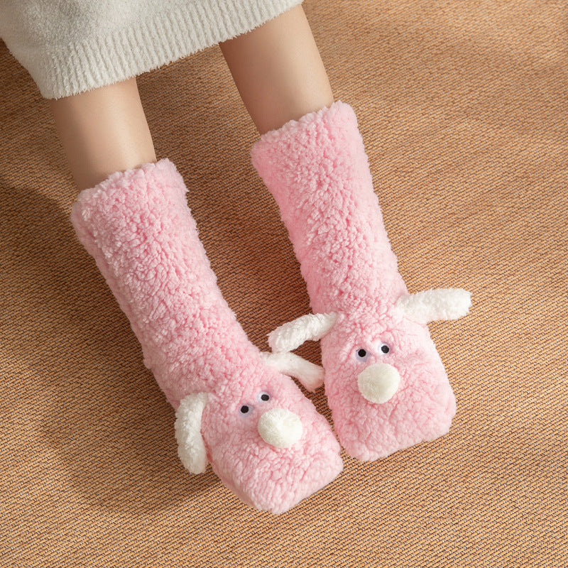 Cute Cartoon Dog Winter Floor Socks for Women