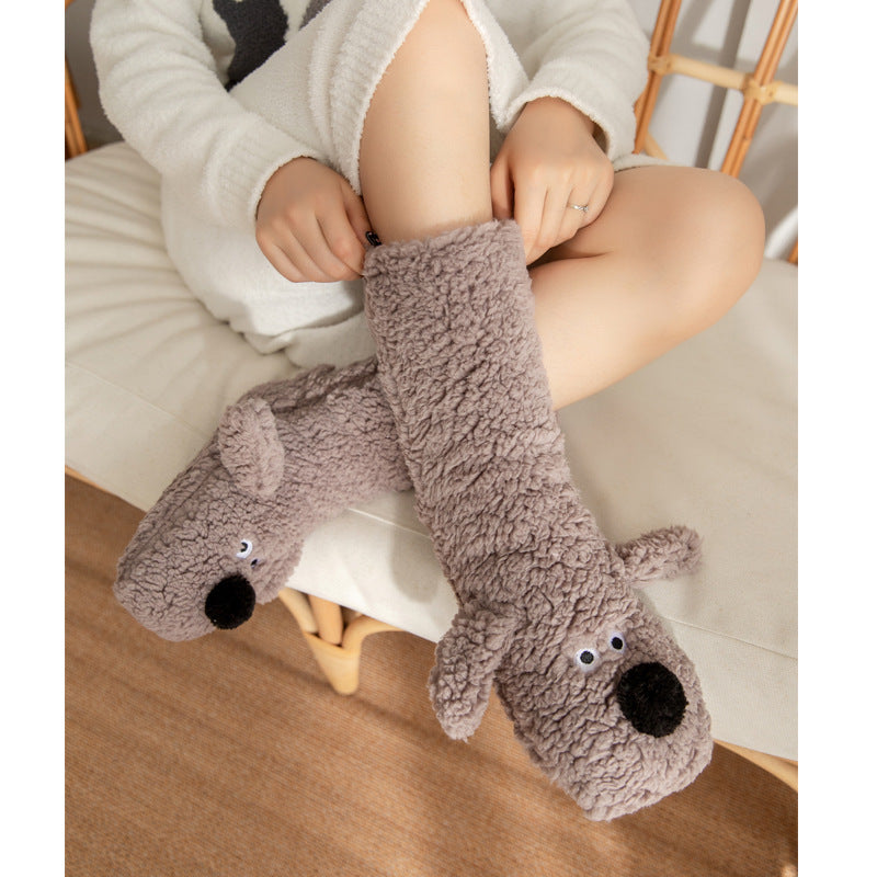 Cute Cartoon Dog Winter Floor Socks for Women