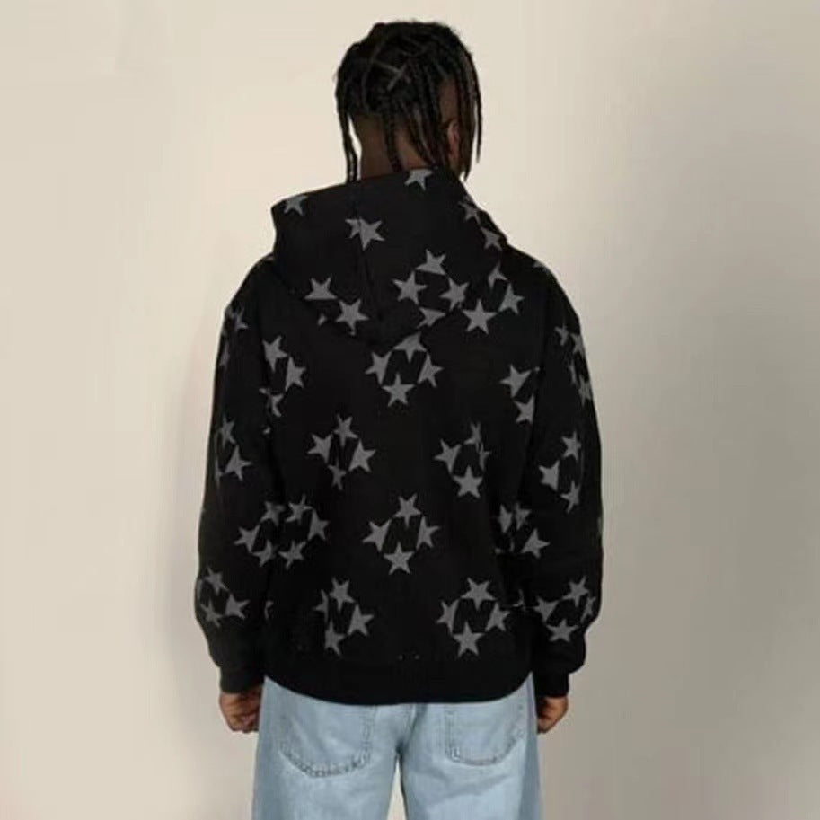 Stars Printed Zipper Hooded Cardigan for men and women - Willy05Boutique
