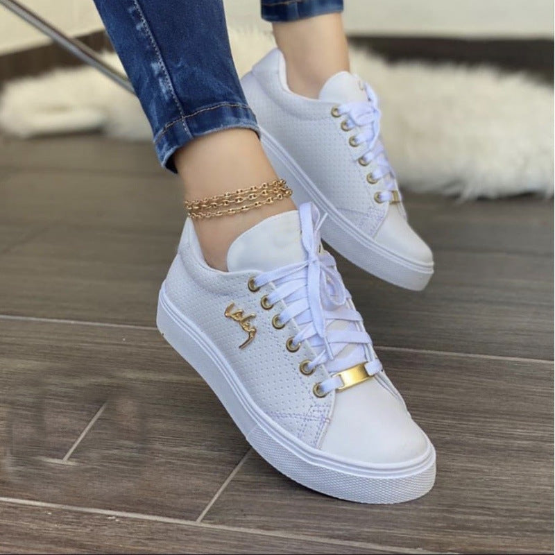 Breathable Lace-up Flat Sneakers for Women