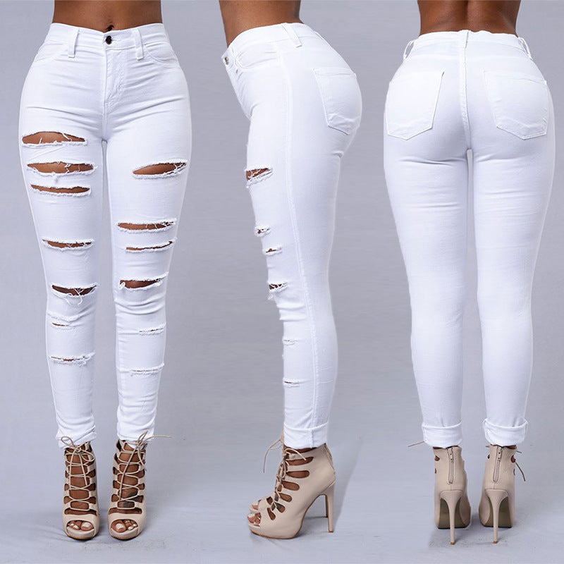 Ripped High Waist Skinny Jeans for women - Willy05Boutique