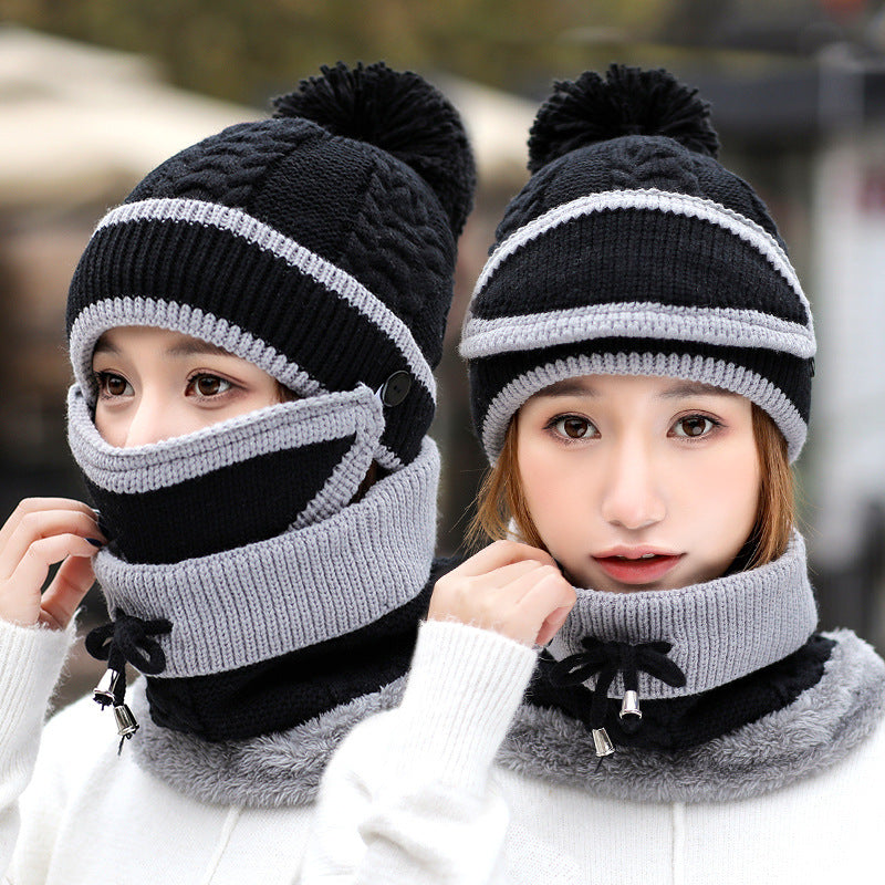 3pcs Knitted Beanie Winter Hat with Scarf for Women