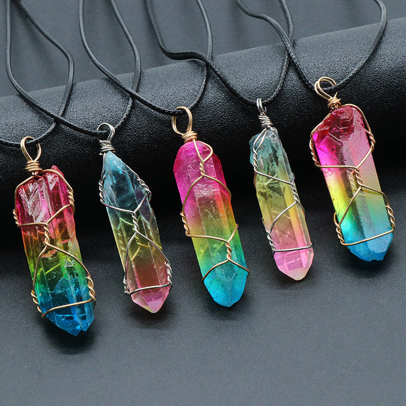 Crystal Stone Pillar Tree of Life Pendant Necklace - Willy05Boutique