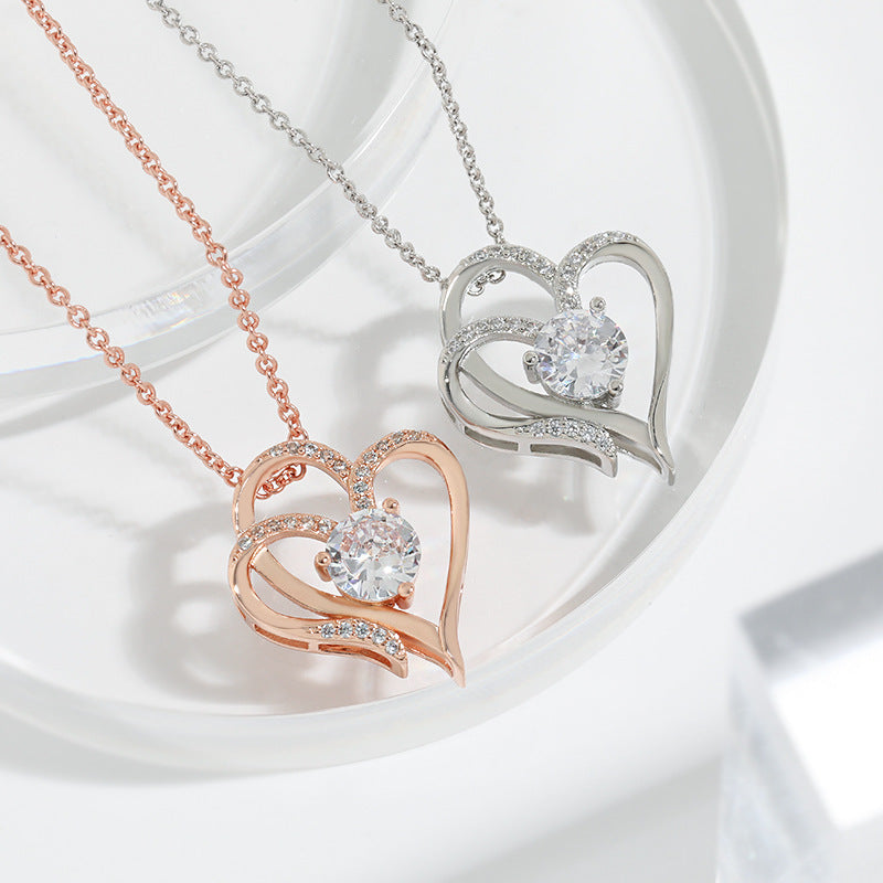 Zircon Double Love Necklace with Rhinestones for Women Valentine's Day - Willy05Boutique