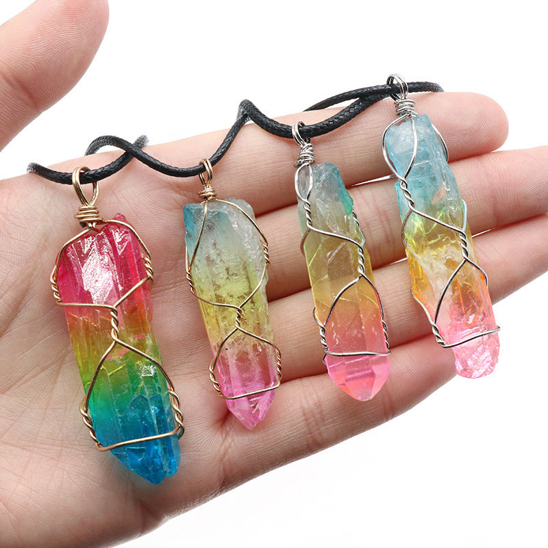 Crystal Stone Pillar Tree of Life Pendant Necklace - Willy05Boutique